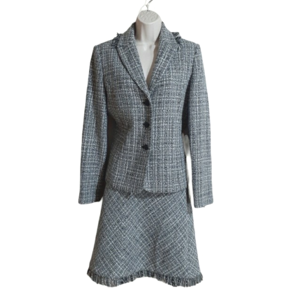 Apostrophe Wool Blend Tweed Fringe Business Suit Size 10